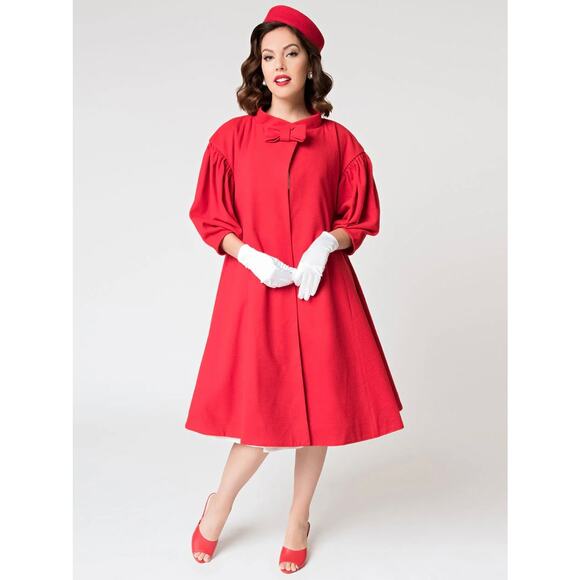 Unique Vintage Jackets & Blazers - Unique Vintage Barbie 1960’s Style Red Flare Swing Coat M NWT